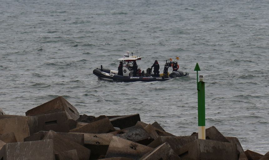 Catalan regional police patrol as they deploy marine and underwater search teams in Barcelona's Olympic port to search for a missing U.S. tourist in the Mediterranean sea near Barceloneta beach in Barcelona, Spain, on March 19, 2026.