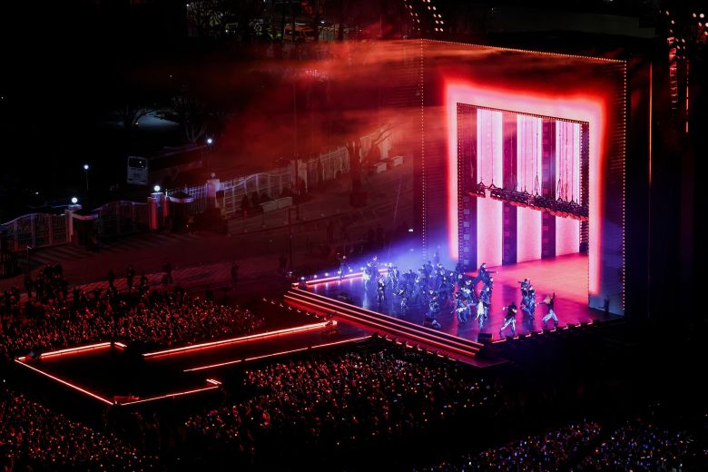 The stage for BTS' comeback extravaganza, which was expected to be watched by hundreds of thousands of fans attending and millions online.