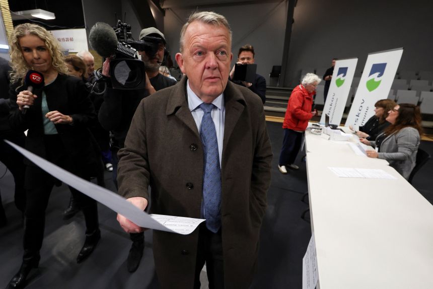 Denmark's Foreign Minister and head of the Moderates, Lars Lokke Rasmussen, walks at a polling station in Graested, on March 24, 2026.