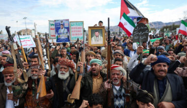 Houthi supporters demonstrate in solidarity with Iran, in Sanaa