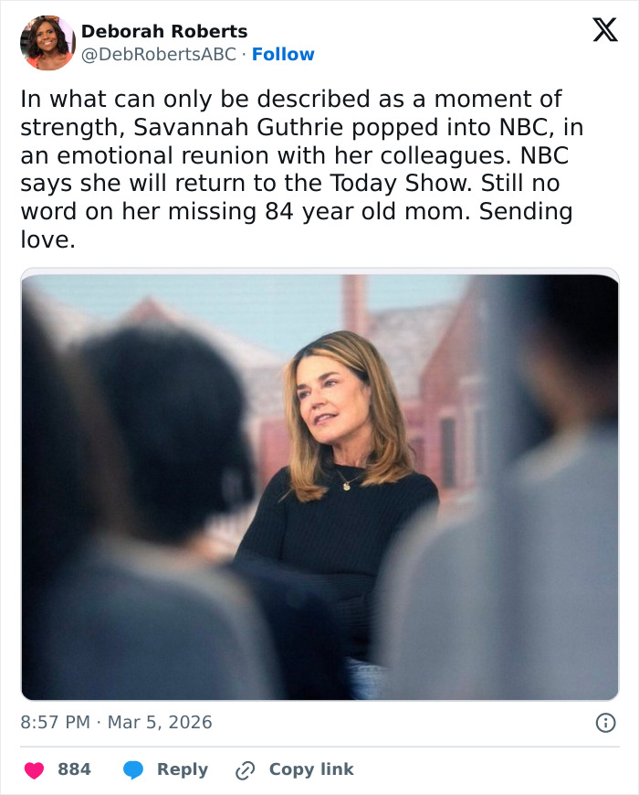 Savannah Guthrie emotional return to Today Show amid growing suspicion in her mom's kidnapping case.