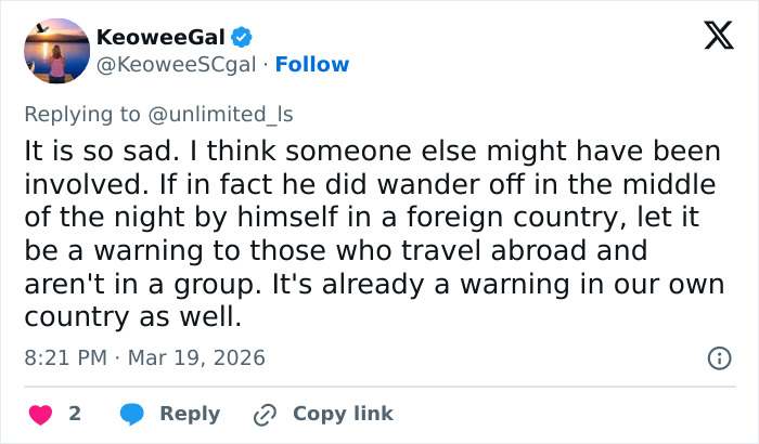 Tweet discussing the harrowing final moments of Alabama student with chilling witness testimony warning travelers. Tweet discussing the harrowing final moments of Alabama student with chilling witness testimony warning travelers.