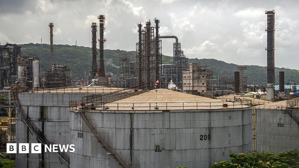 Storage tanks at a Bharat Petroleum Corp. oil refinery in Mumbai, India, on Monday, Aug. 11, 2025.
