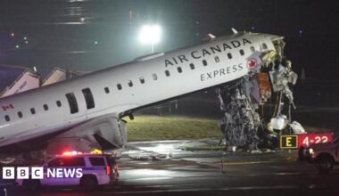 LaGuardia: Two pilots killed after plane collides with fire truck at New York airport - follow live