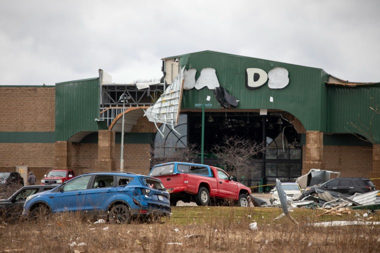 Tornado damage to a Menards hardware store.
