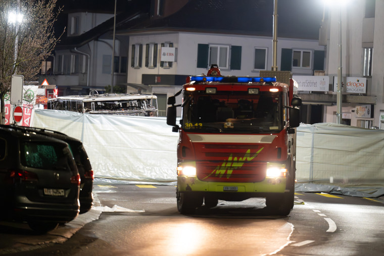 Image: Emergency Crews Respond To Bus Fire Incident In Switzerland