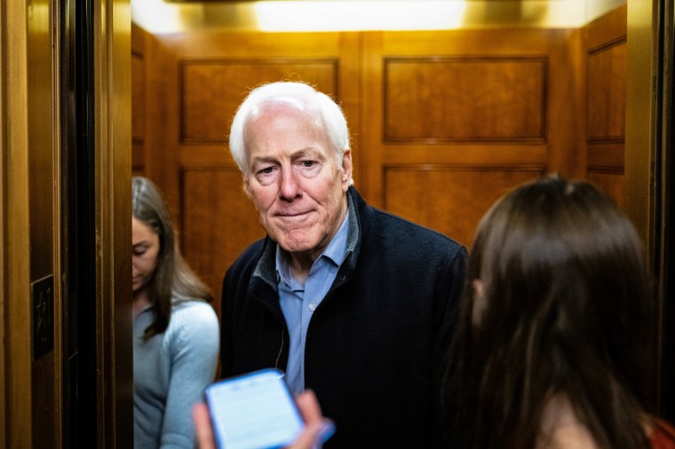 Sen. John Cornyn, R-Texas, arrives for a vote at the Capitol on March 4, 2026. 