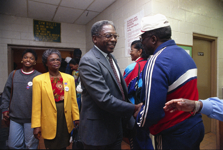 Jim Clyburn, center, greets voters at his precinct in 1992.
