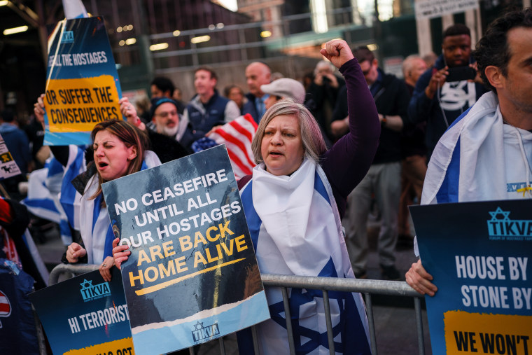 Demonstrators Rally For Gaza In New York Times Square In Wake Of Recent Israeli Bombings