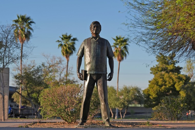 A statute of Cesar Chavez in Cesar Chavez Park in Laveen, Ariz. 