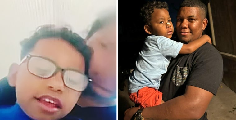 Gael Valencia during a video call with Ms. Rachel; Leonardo with his son Gael.