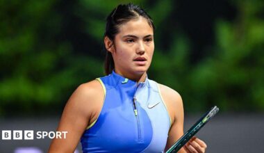 Emma Raducanu looking pensive during a match in early 2026