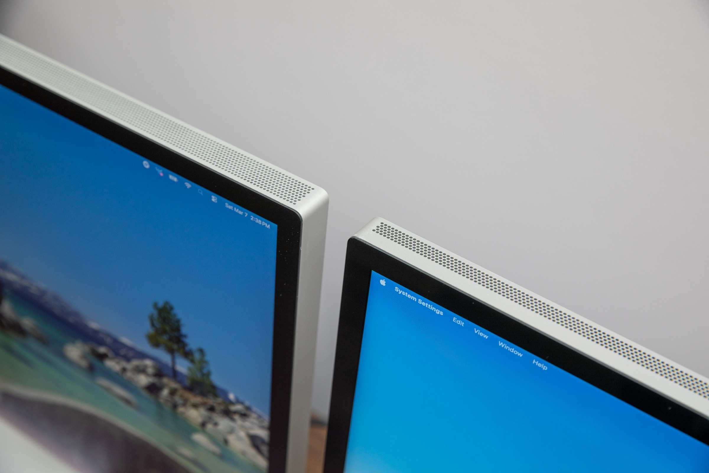 A top down look at the Apple Studio Display XDR and Studio Display.