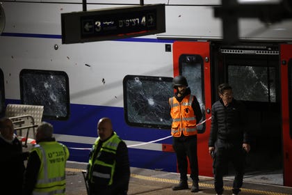 A Tel Aviv railway station after an Iranian missile strike on Wednesday.