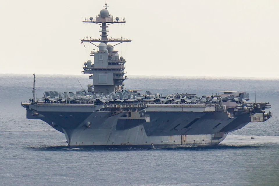 Makis Kartsonakis/Reuters - PHOTO: USS Gerald R. Ford aircraft carrier arrives at Souda Bay naval base on the island of Crete, Greece, March 23, 2026.