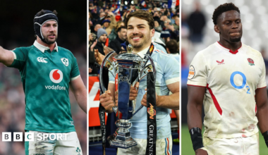 A split picture of Caelan Doris, Antoine Dupont and Maro Itoje