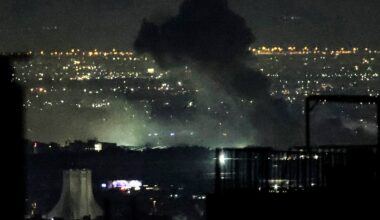 Smoke plumes billow from the site of airstrikes near Azadi Tower in western Tehran on March 10.