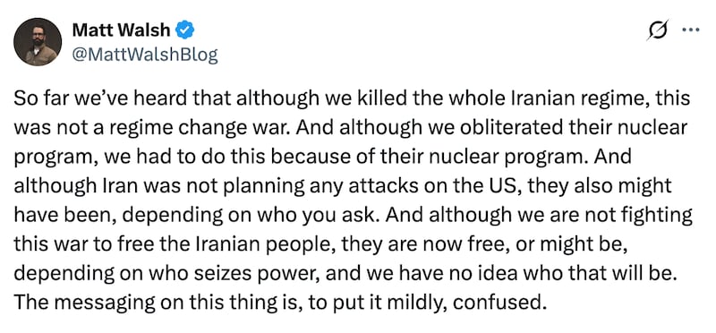 Screengrab of Matt Walsh's X post.