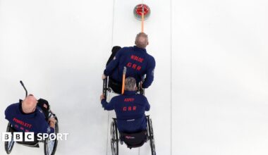 Great Britain wheelchair curlers in action at the 2026 Winter Paralympics