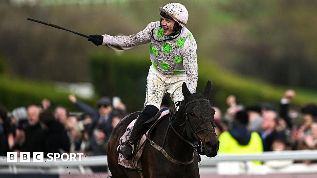 Jockey Paul Townend celebrates winning the Cheltenham Gold Cup on Gaelic Warrior