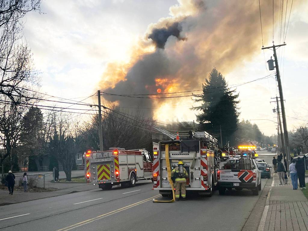 Mission firefighters are battling a blaze at a seniors complex on 7th Ave. / Kevin Mills Photo