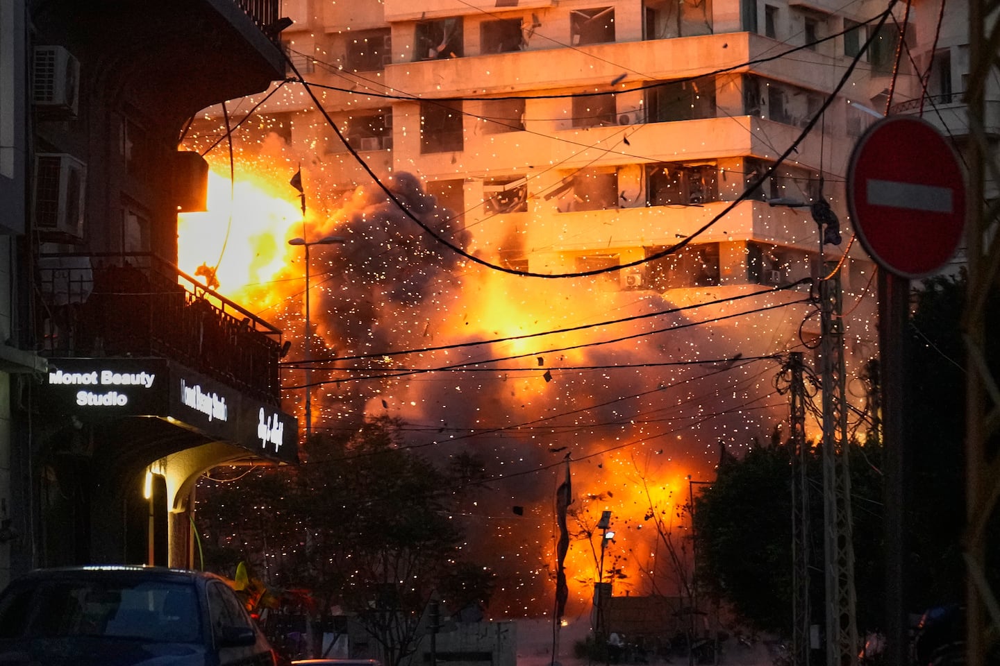 An explosion erupts from a building following an Israeli strike in central Beirut, Lebanon, on March 18.