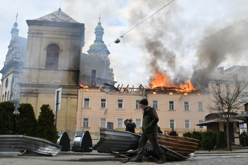 Сenter of Lviv, a UNESCO heritage site and residential buildings were damaged as a result of the Russian attack (Photo by Mykola Tys via Getty Images) UNESCO heritage damaged by Russian attack
