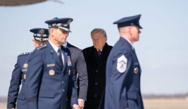 Donald Trump attends the transfer of six U.S. servicemembers killed in the Middle East, Wednesday, March 18, 2026, at Dover Air Force Base, Delaware. (Official White House Photo by Abe McNatt)