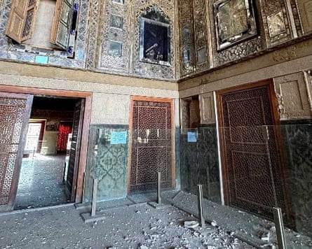 Debris on the ground in the mosiac-tiled Chehel Sotoun palace in Isfahan.