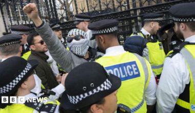 Police at an Al Quds Day march in London in 2023