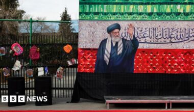 Women prepare a makeshift memorial in tribute to Iran's late Supreme Leader Ayatollah Ali Khamenei on a street in Tehran, Iran (4 March 2026)