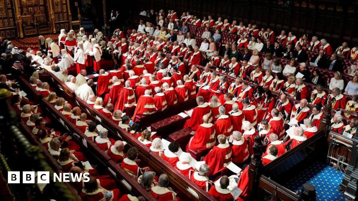 Peers dressed in red ceremonial robes sit in the House of Lords chamber ahead of the State Opening of Parliament in July