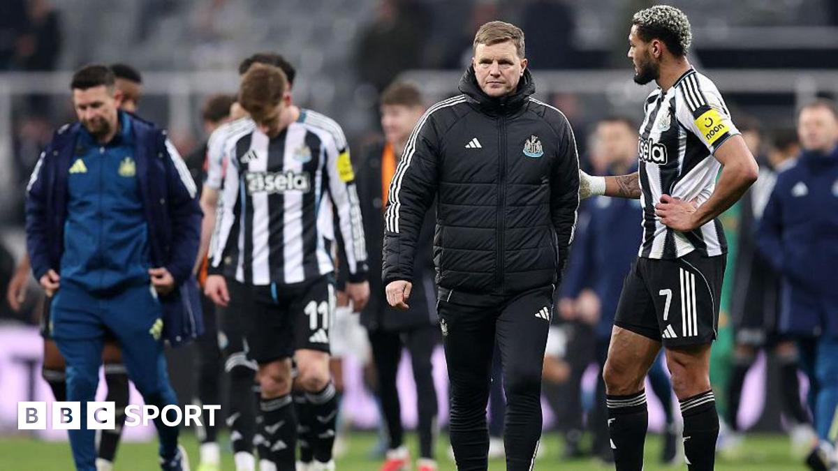 Newcastle United head coach Eddie Howe reacts after the defeat against Manchester City at St James' Park on 7 March, 2026