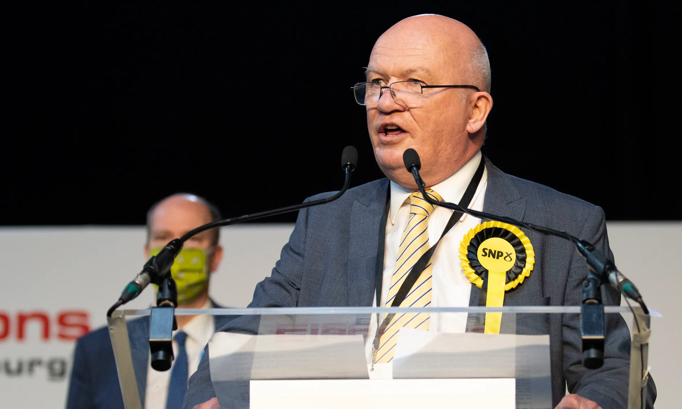 SNP candidate Gordon MacDonald speaks after holding his seat in the Scottish Parliamentary Elections.
