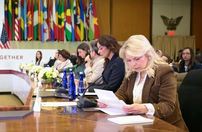 Sara Netanyahu, wife of Israeli Prime Minister Benjamin Netanyahu, attends the Fostering the Future Together Global Coalition Summit hosted by US First Lady Melania Trump at the State Department in Washington, DC, on March 24, 2026. (credit: Oliver Contreras / AFP via Getty Images)