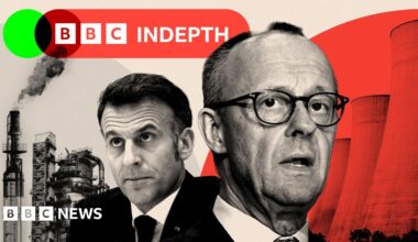 (left to right) Poland's Prime Minister Donald Tusk, Ukrainian President Volodymyr Zelensky, British Prime Minister Sir Keir Starmer, French President Emmanuel Macron, Ukrainian President Volodymyr Zelensky's wife Olena Zelenska and German Chancellor Friedrich Merz in Maidan Square in Kyiv