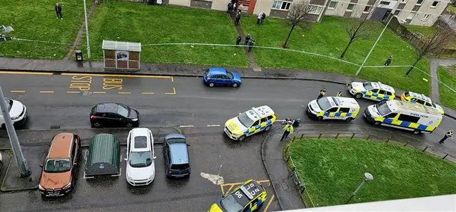 Armed police officers in Calder, Edinburgh, following "reports of a man with a bladed weapon"
