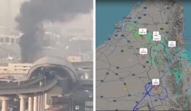 Dubai International Airport targeted in drone attack leaving four people injured - as major airline cancels all flights