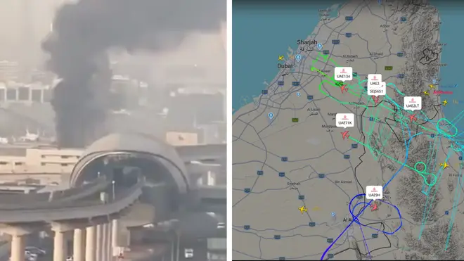 Dubai International Airport targeted in drone attack leaving four people injured - as major airline cancels all flights