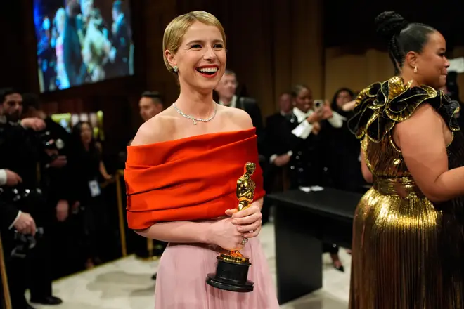Jessie Buckley, winner of the award for best actress in a leading role for "Hamnet," attends the Governors Ball after the Oscars on Sunday