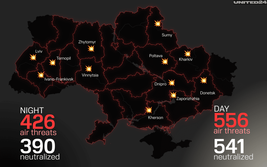 Map of Russian missile and drone strikes (Illustration: UNITED24 Media) Russian missile and drone strikes
