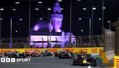 Cars on the track at the Saudi Arabia Grand Prix