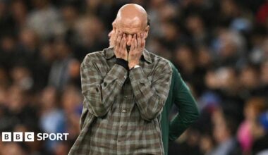 Pep Guardiola has his head in his hands during Man City's loss to Real Madrid in the Champions League