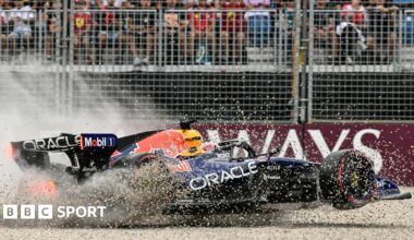 Gravel flies up as Red Bull's Max Verstappen crashes in qualifying for the Australian Grand Prix