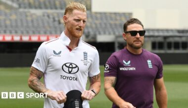 England captain Ben Stokes and coach Brendon McCullum before the first Ashes Test in Perth