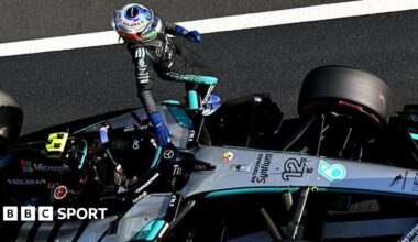 Kimi Antonelli celebrates pole position at the Chinese Grand Prix