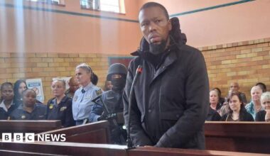 Matipandile Sotheni is seen wearing black as he stands in court during his first appearance on a murder charge