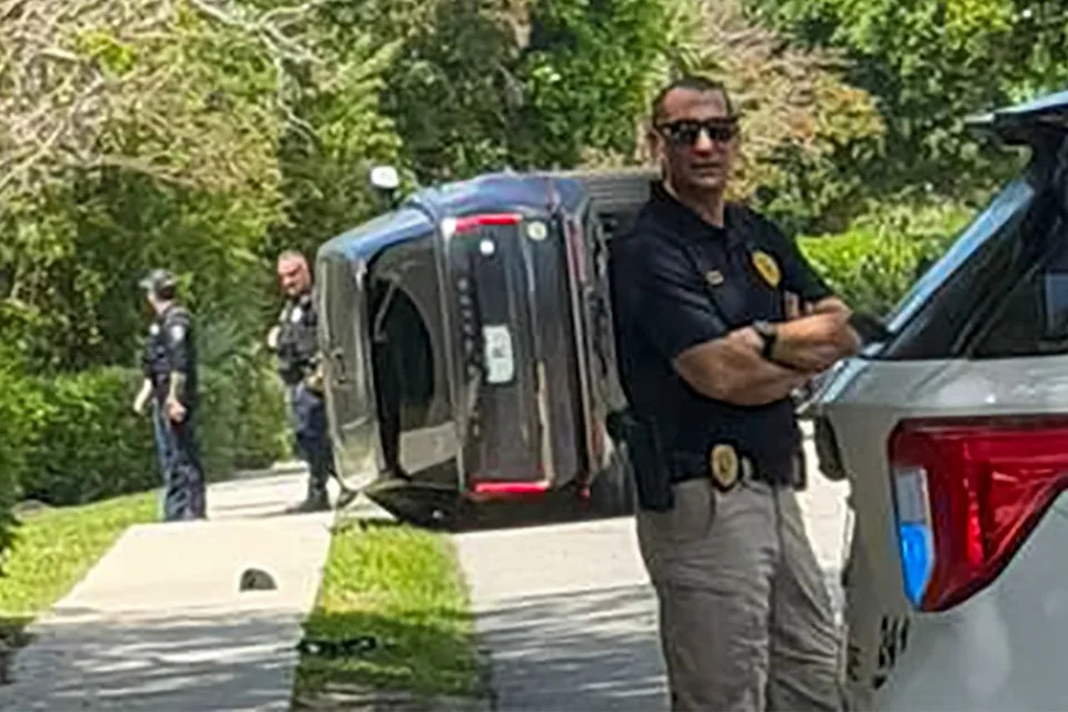 Tiger Woods' car after the March 27 incident.Credit: Shabba / BACKGRID