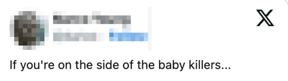 A social media post by Marco Young states, "If you're on the side of the baby killers..."