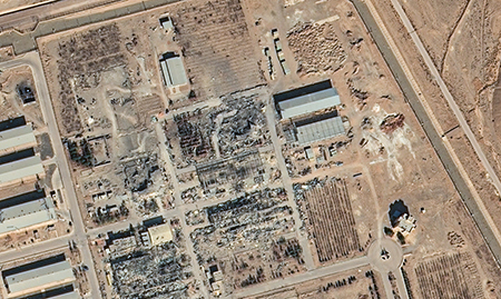 Satellite imagery shows visible damage and disrupted facility infrastructure at the Isfahan nuclear complex following reported June 2025 airstrikes. Satellite image (c) 2026 Vantor via Getty Images.
